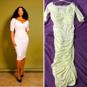 Pinup Couture Cream Ruched V-Neck Midi Dress